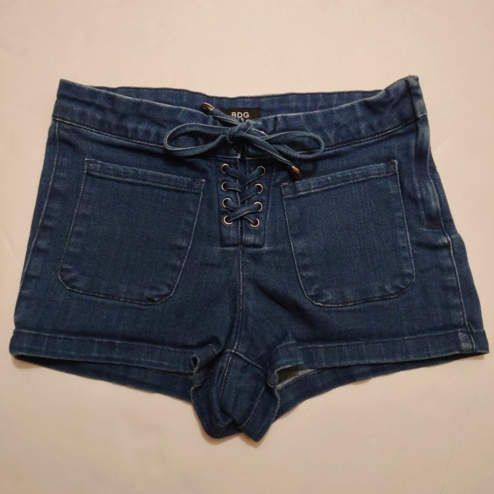 BDG Dark Wash Lace Up Denim Jean Shorts 25